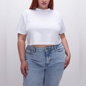 NWT Good American Heritage White Cropped Cotton Tee, Boxy, Short-Sleeved, XL
